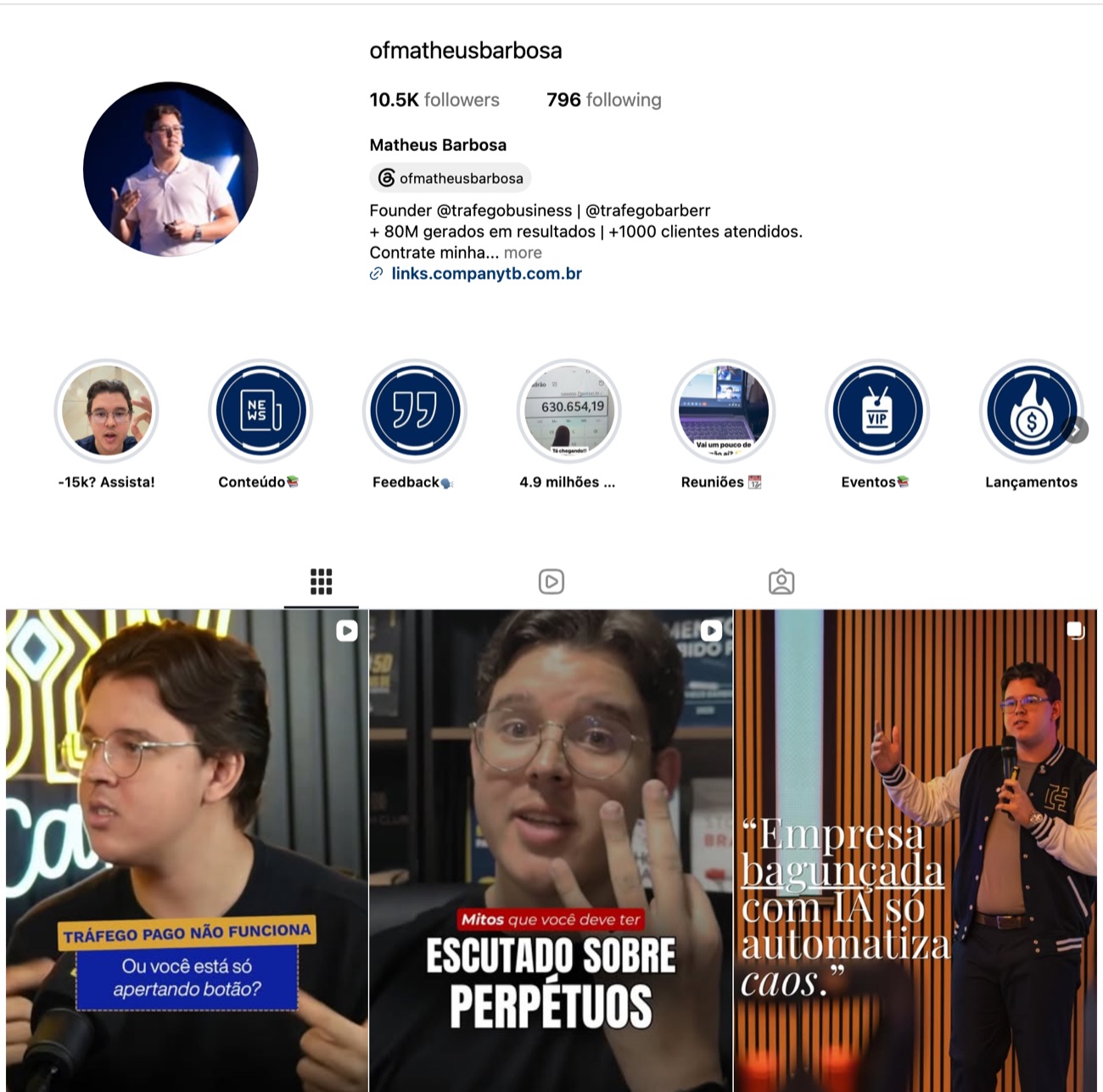 Perfil de Matheus Barbosa no Instagram